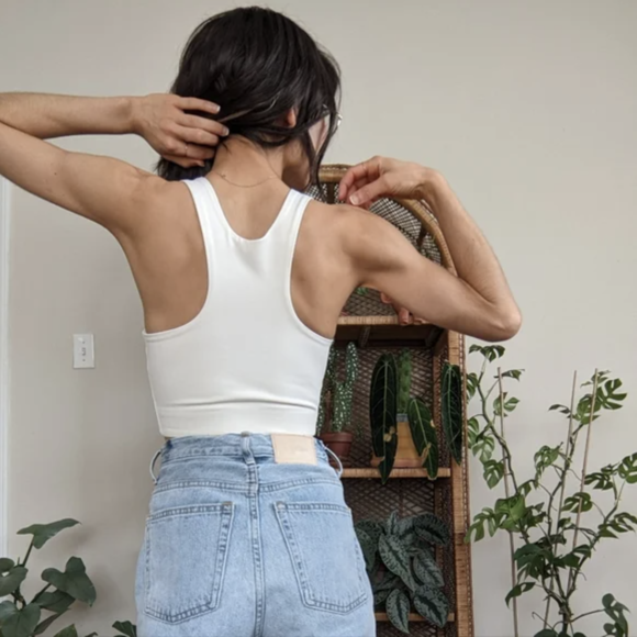 White Cropped Racerback Tank Tops